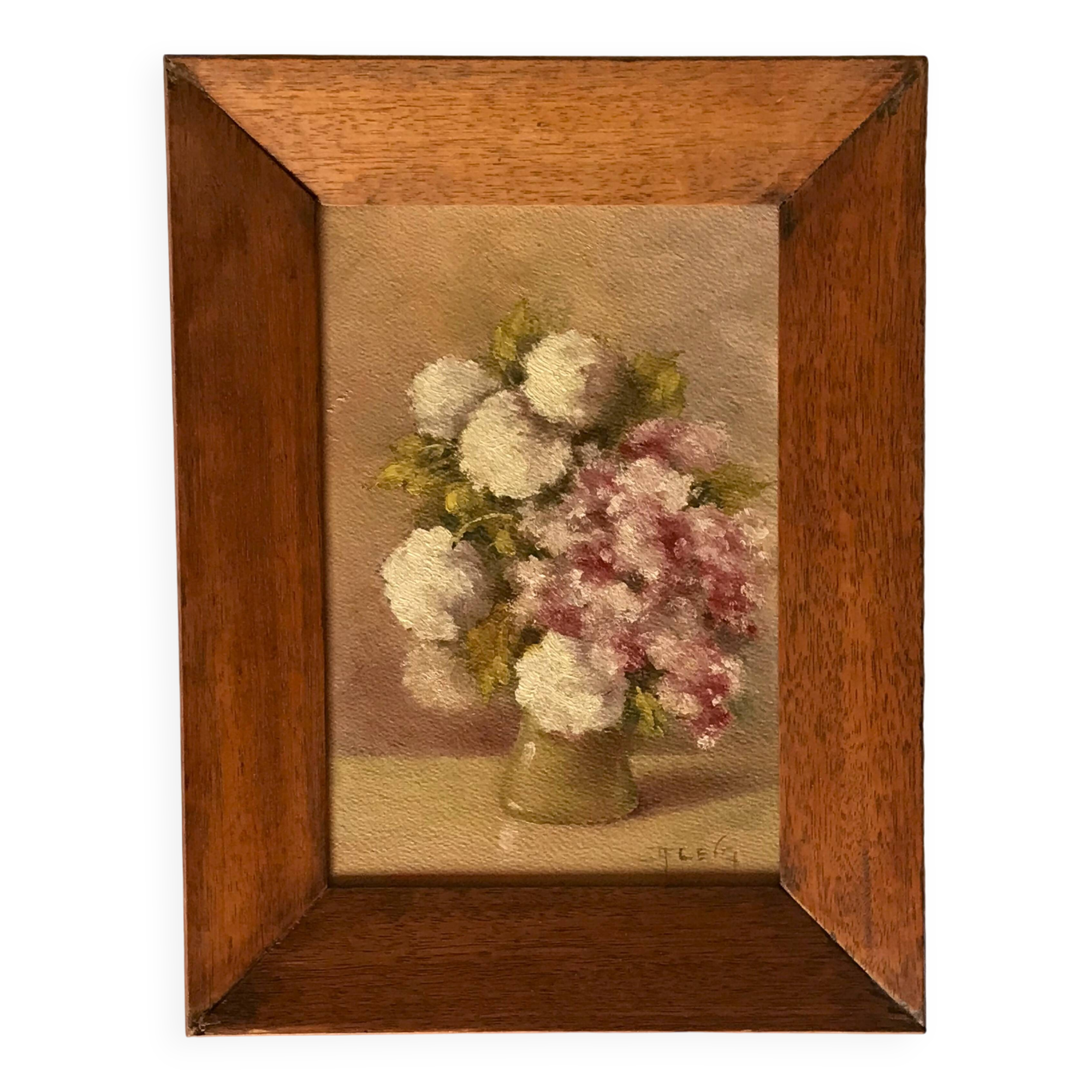 Painting, bouquet of flowers, oil, signed J. Fleig, 20th century