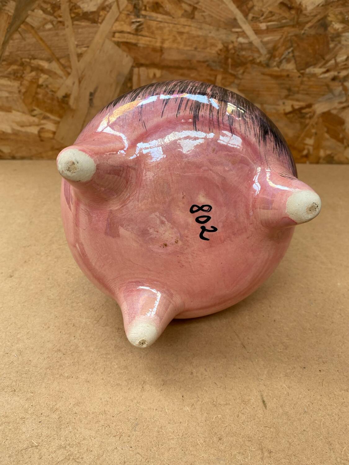 Antique Pink Ceramic Vase Glazed Black Decor Vintage