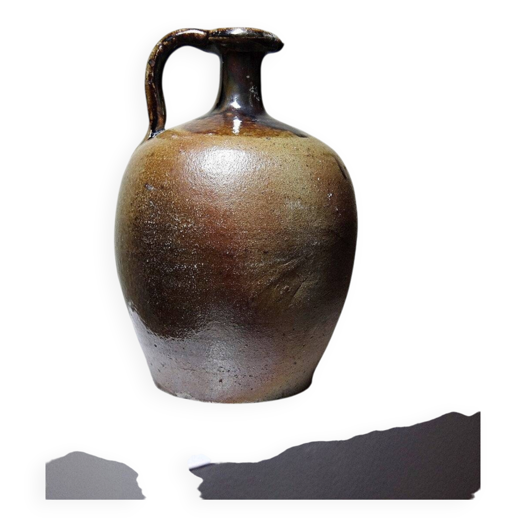Ancient cruche from the 19th-20th century, artisanal glazed stoneware from Puisaye.