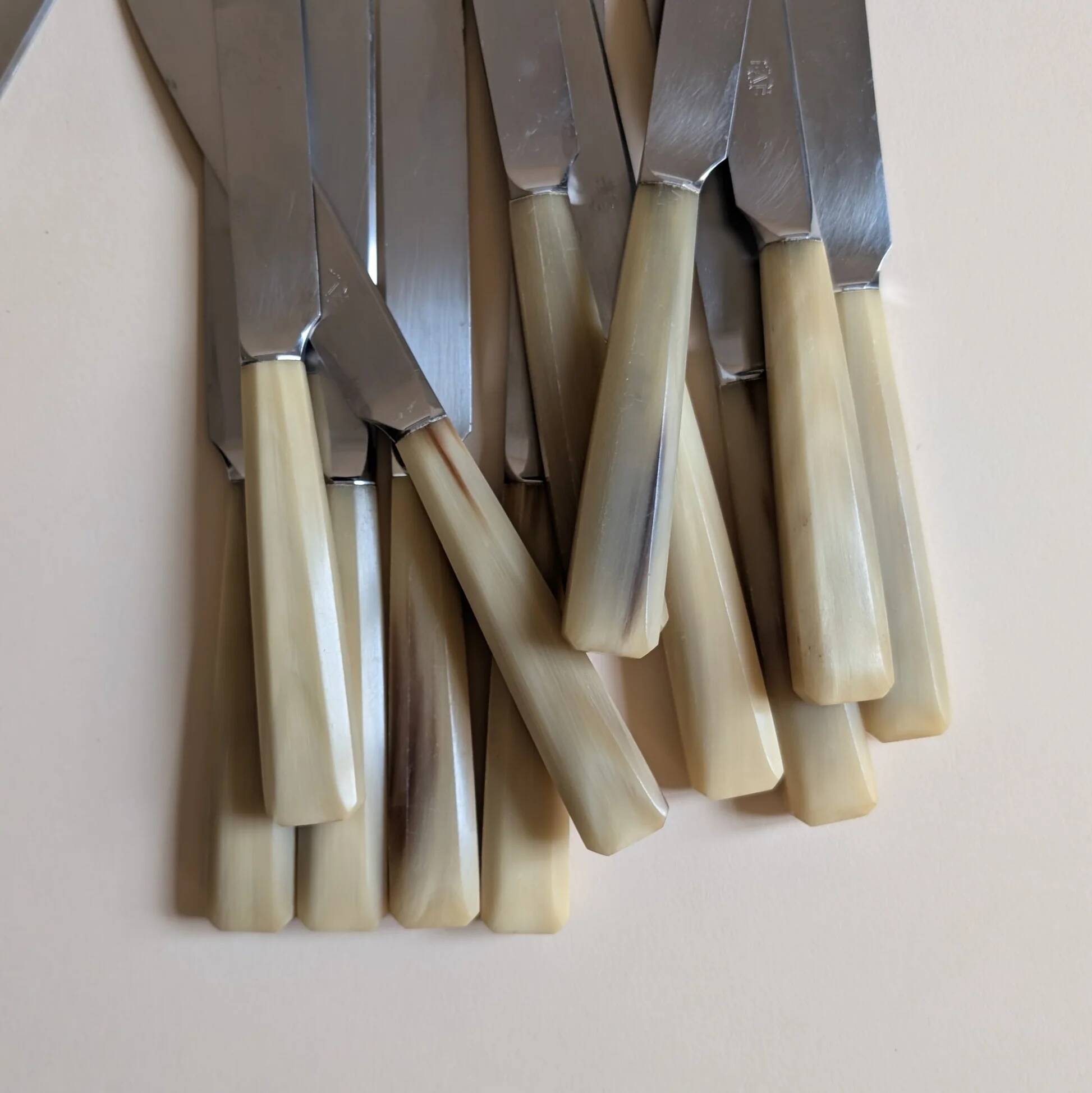 Set of 25 horn and stainless steel knives