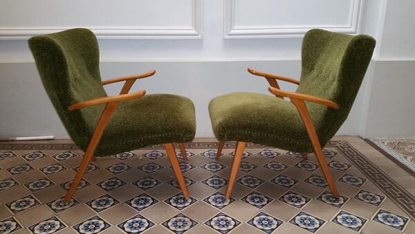 Paire de fauteuils WING Zig Zag cocktail vintage année 50 60