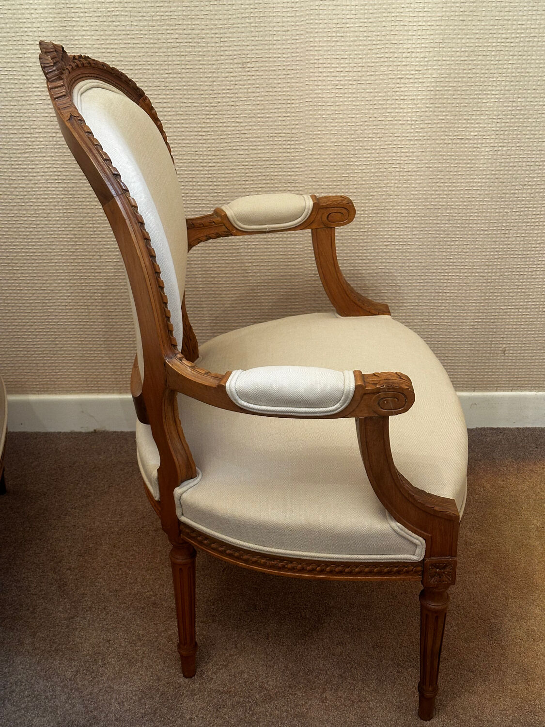 Pair of Louis XVI style medallion armchairs, late 19th / early 20th century.