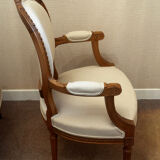 Pair of Louis XVI style medallion armchairs, late 19th / early 20th century.