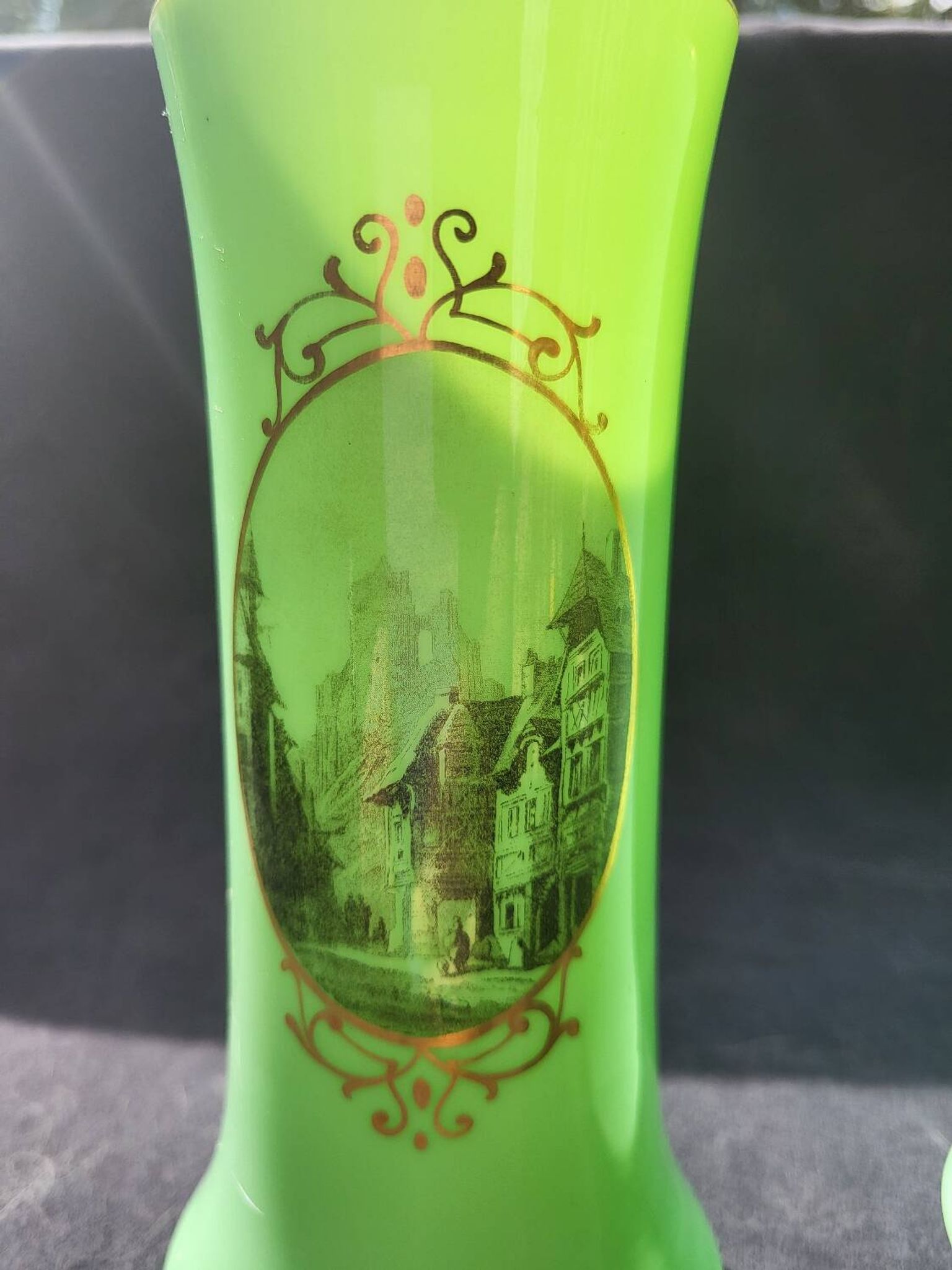 Pair of 19th century green opaline vases