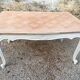 Louis XV style table in cherry wood pickled top and patinated base in light beige