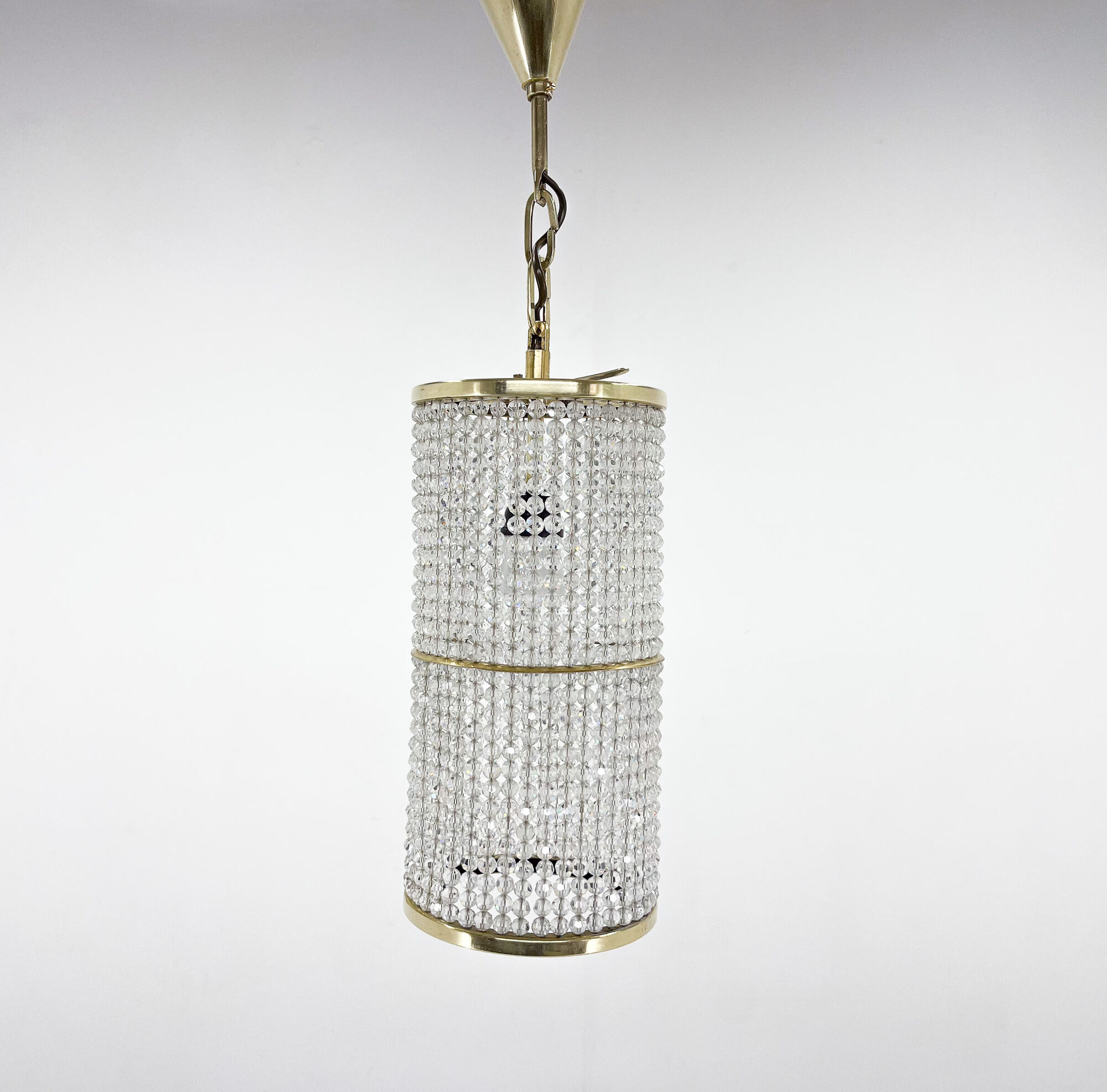1960s brass & crytal chandelier by Preciosa Glassworks, Czechoslovakia