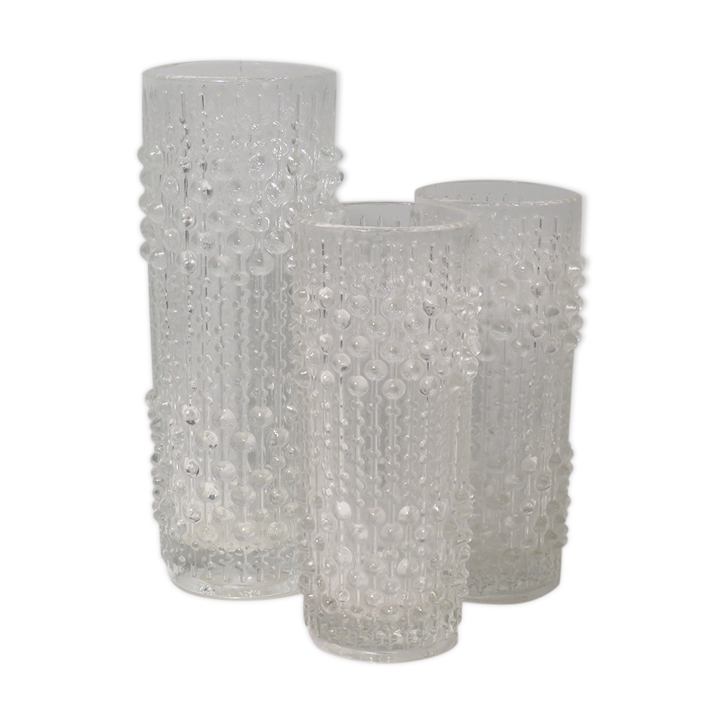 Set of 3 Vases, candle wax pattern, Sklo Union glassware, Czech Republic. 1970