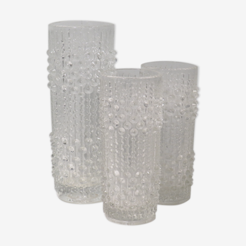 Set of 3 Vases, candle wax pattern, Sklo Union glassware, Czech Republic. 1970