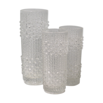 Set of 3 Vases, candle wax pattern, Sklo Union glassware, Czech Republic. 1970