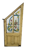 Porte de sous escalier en sapin et verre peint XX siècle