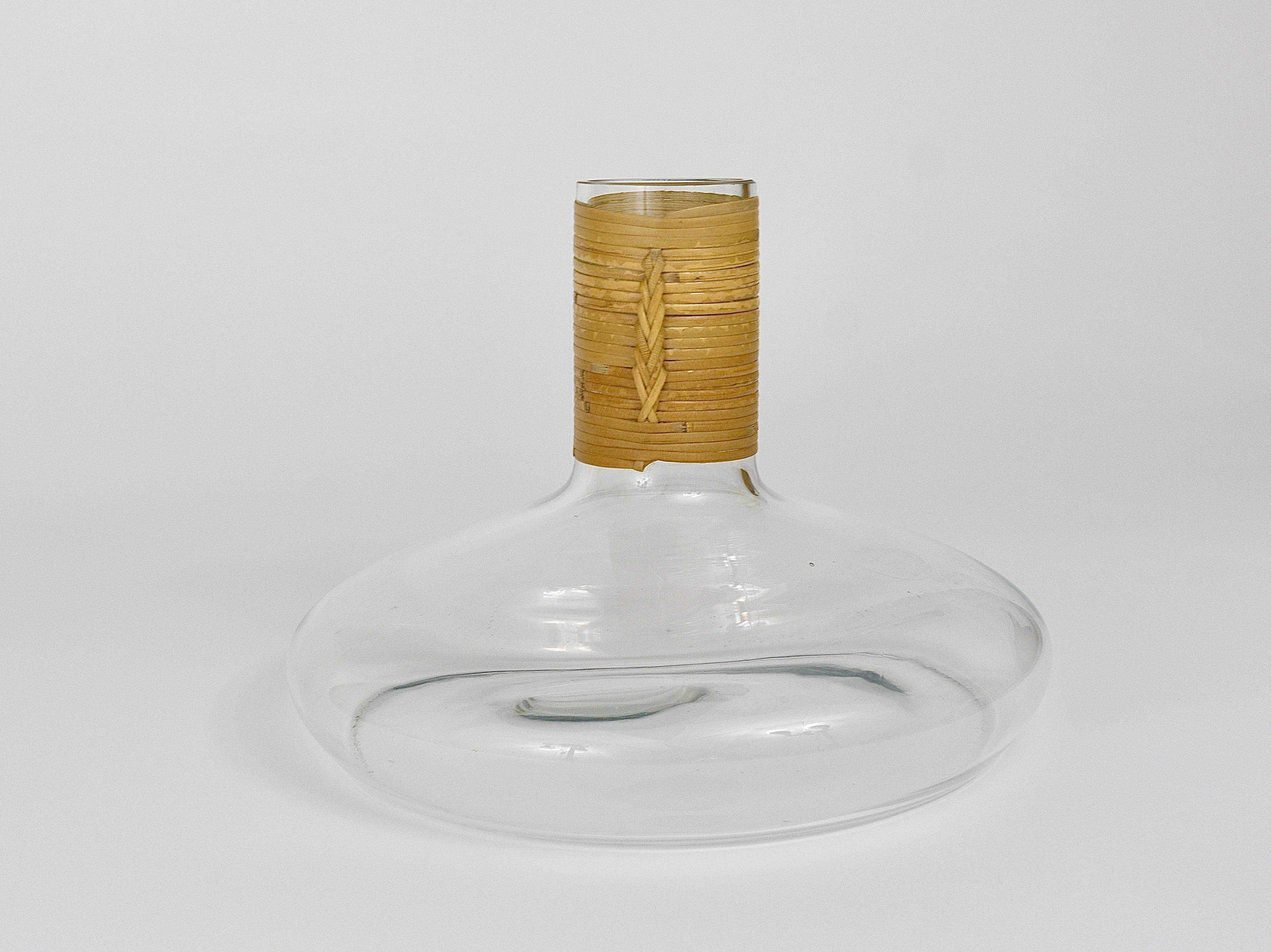 Vase or decanter by Carl Aubock with wicker top, mid-century, Austria, 1950s.