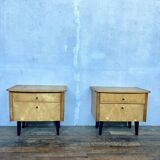 Pair of vintage bedside tables with compass feet