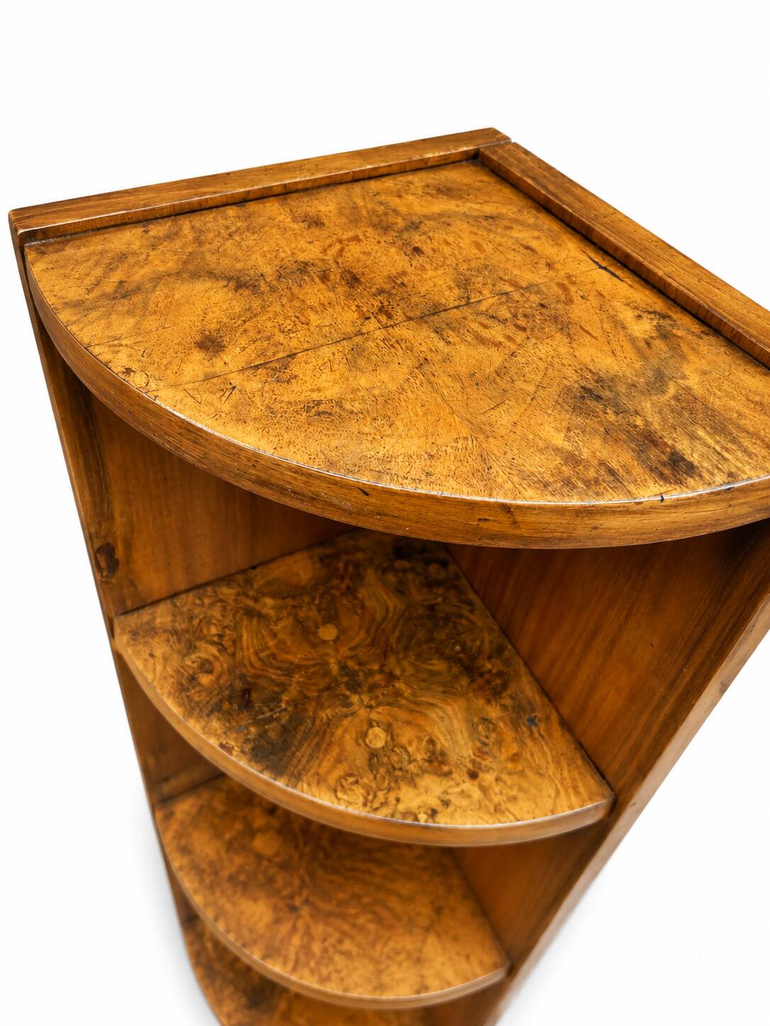 Art Deco corner shelf in French walnut, 1950.