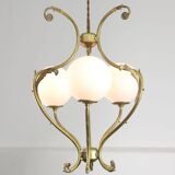 Antique Italian Brass and Opaline Chandelier