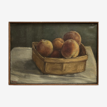 Peaches and apricots still life hst by claude volkenstein