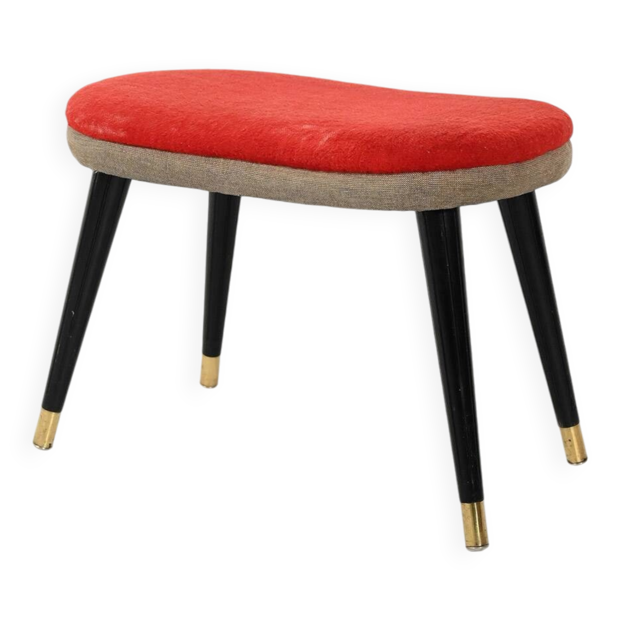Scandinavian stool with red velvet and brass