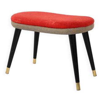 Scandinavian stool with red velvet and brass