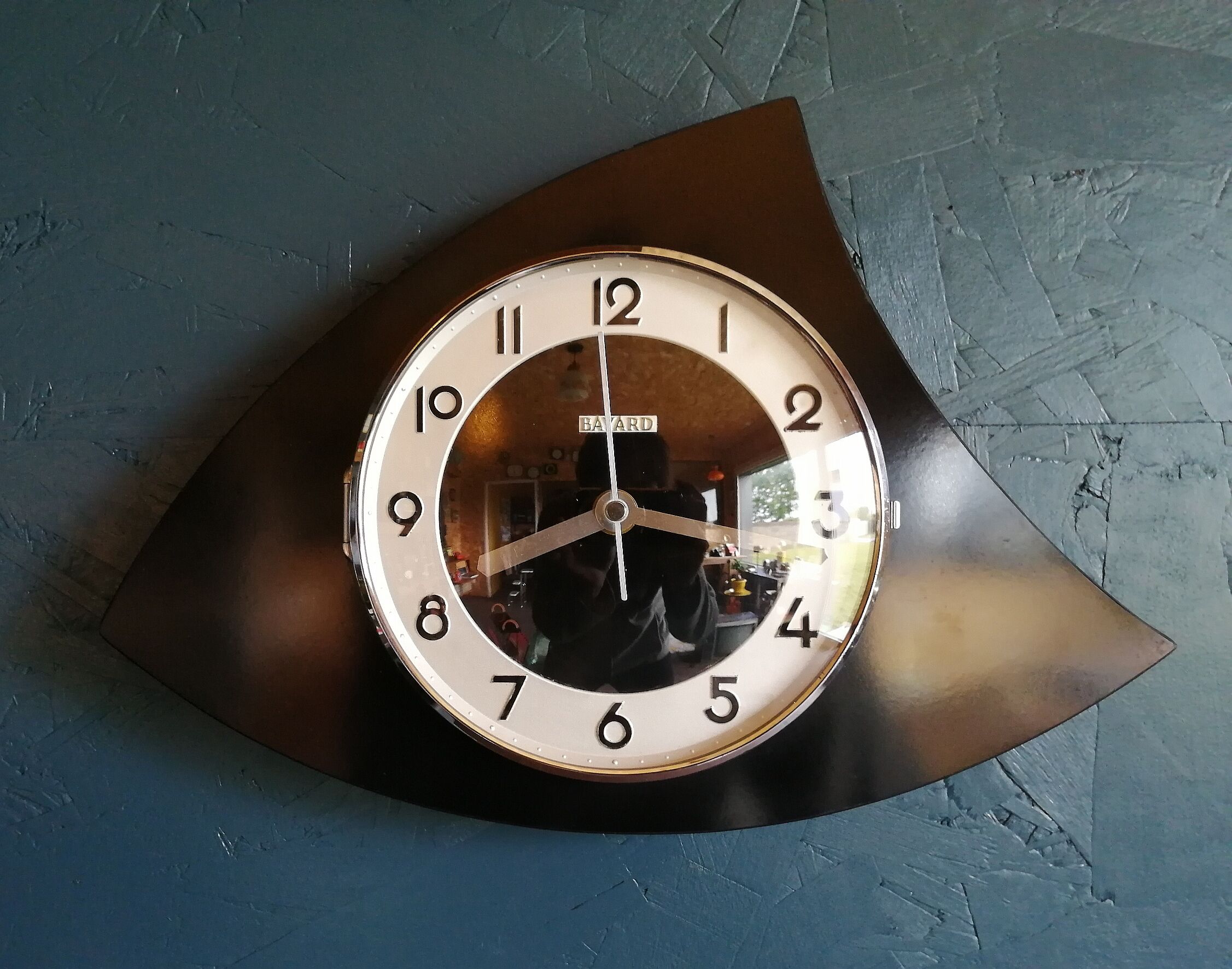 Vintage clock asymmetrical silent wall pendulum "Black Bayard"
