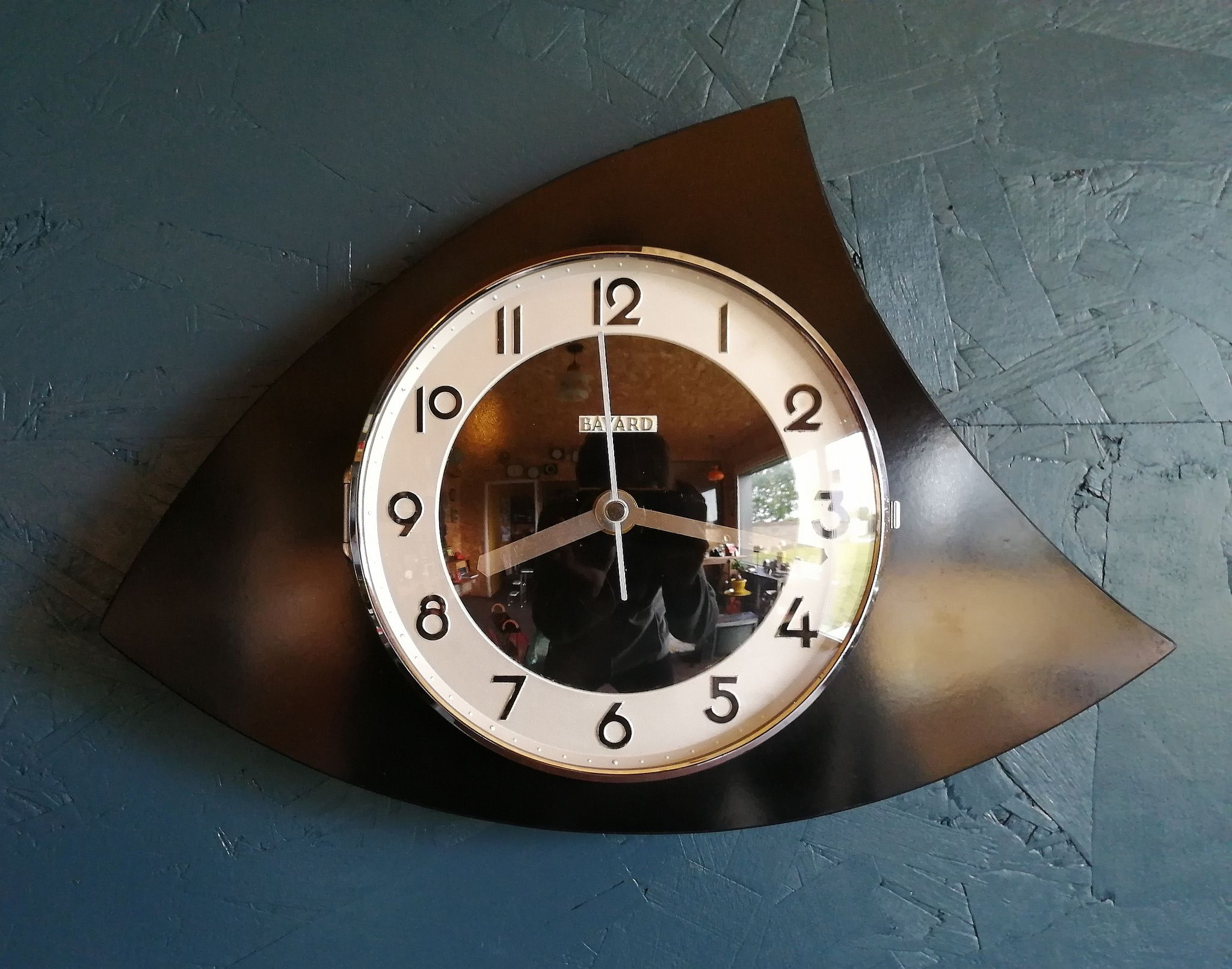 Vintage clock asymmetrical silent wall pendulum "Black Bayard"