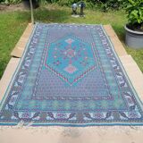 Tunisian carpet in turquoise wool and fuchsia 157x267cm