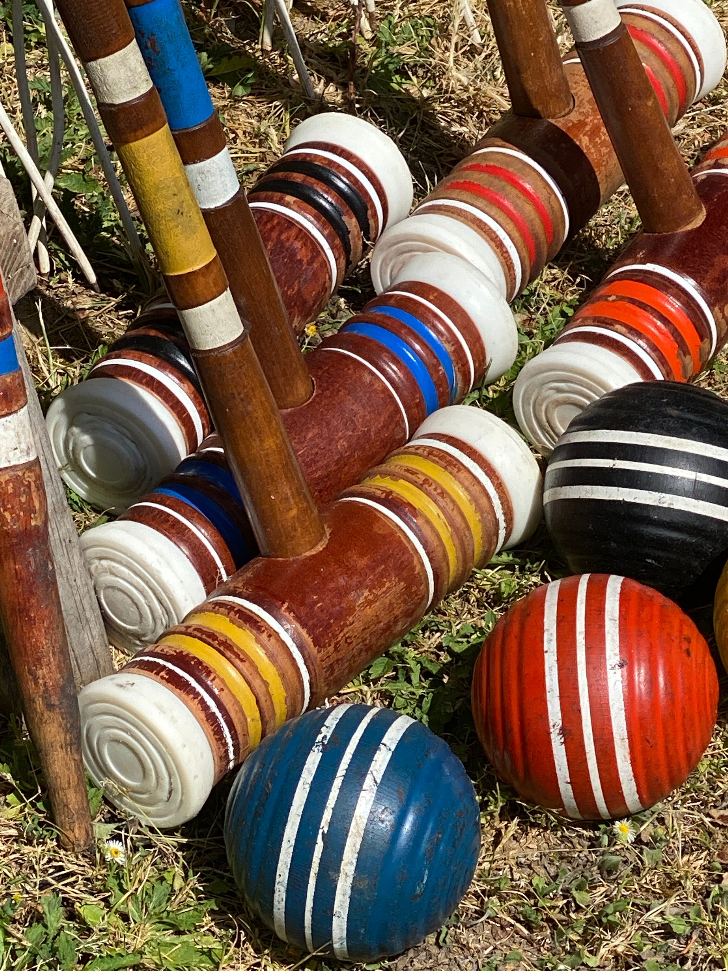 Old wooden croquet game