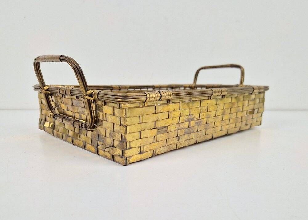 Vintage France Regency Style Woven Brass Bread Basket, 1960s