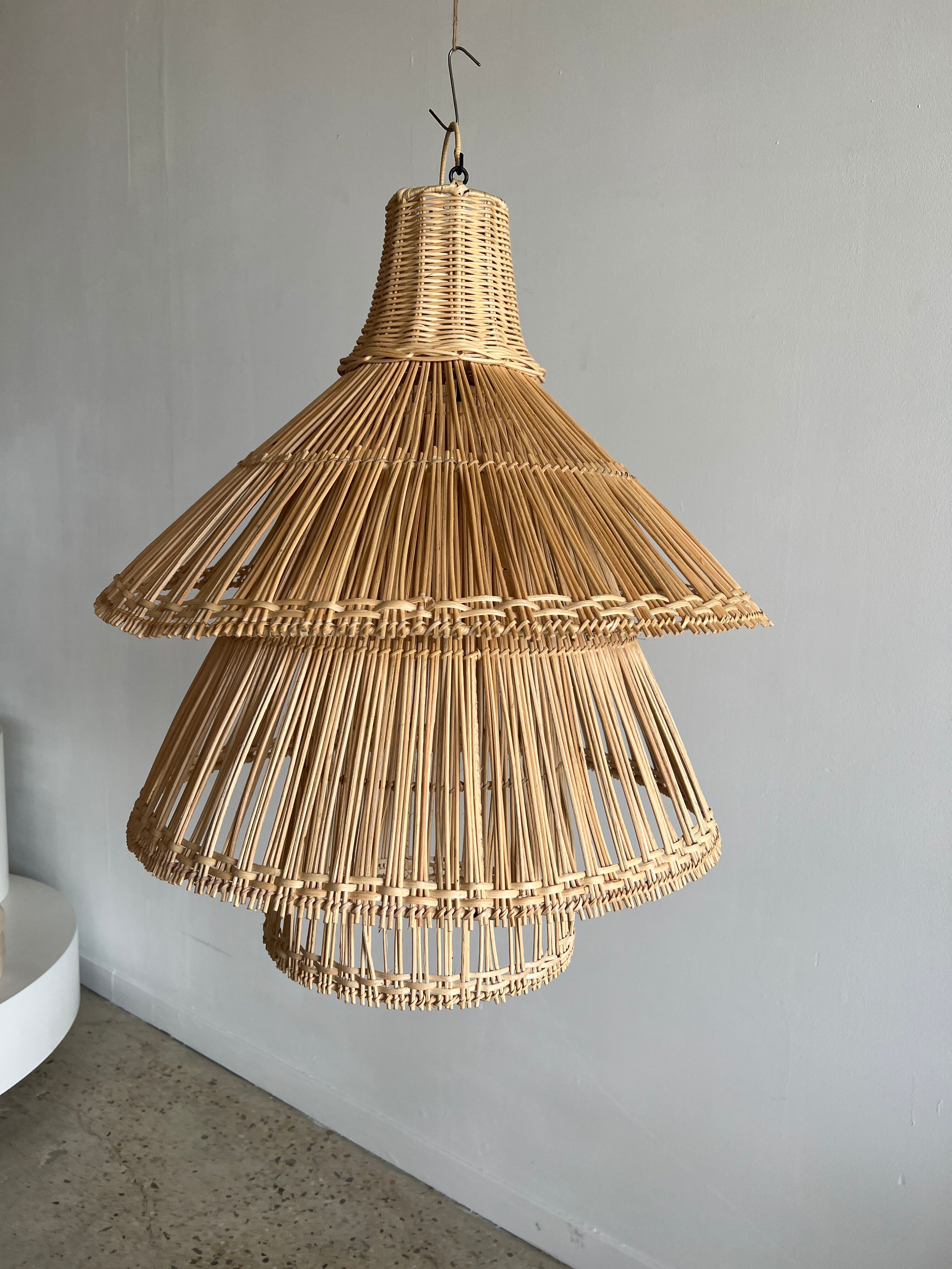 Rattan pendant lamp or light in the shape of an Asian lantern