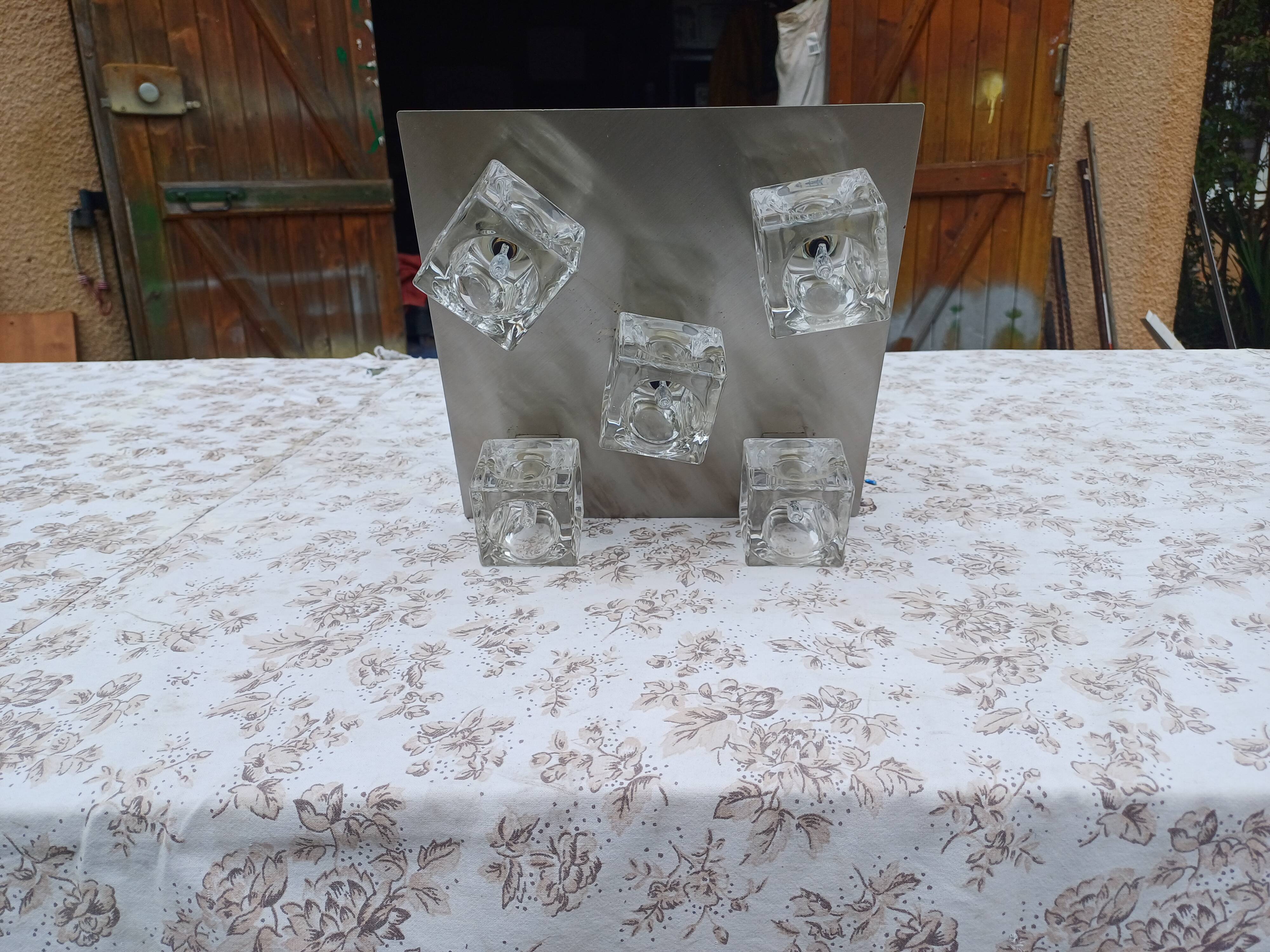 Vintage Aluminum and Glass Pendant Lamp