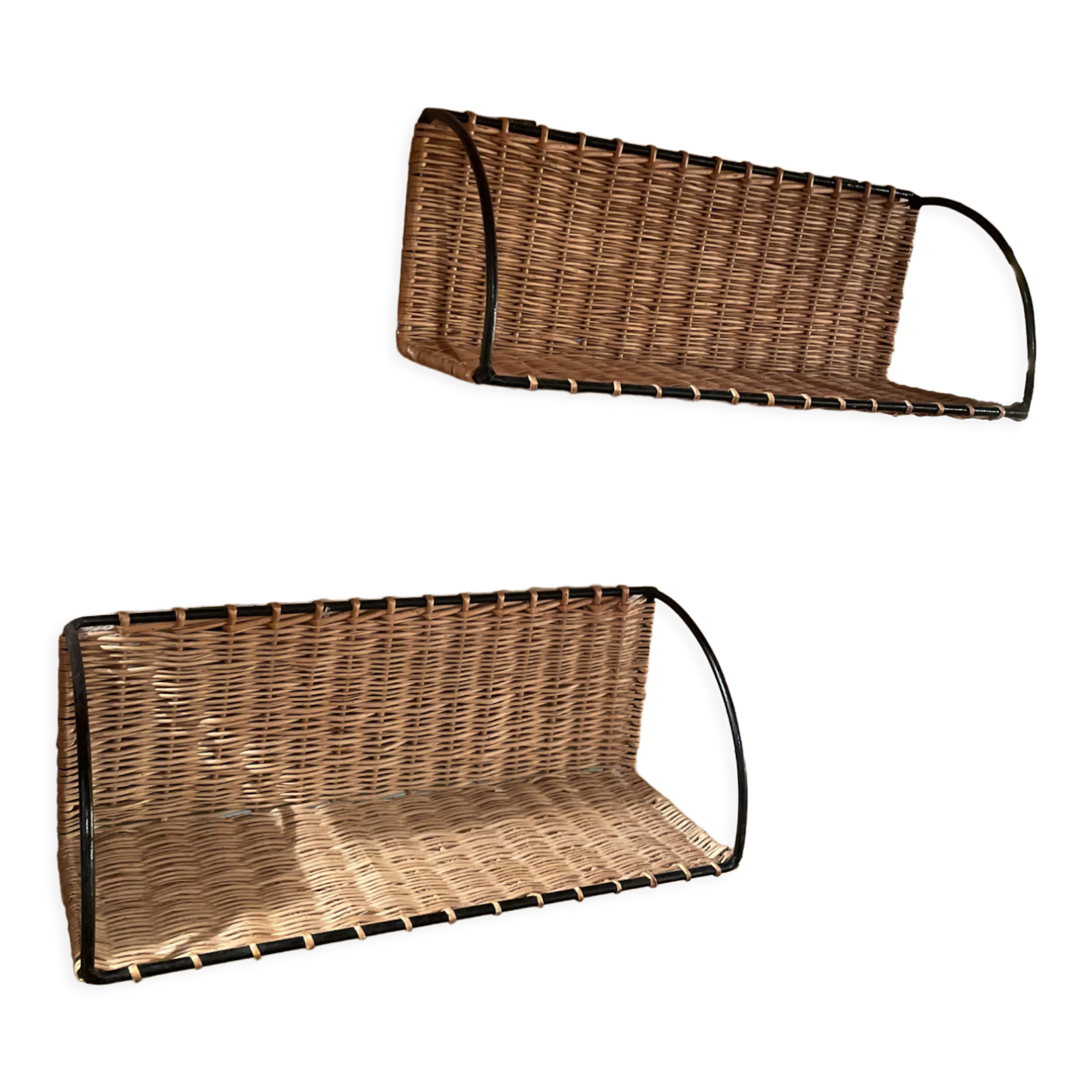 Pair rattan shelf vintage 50s