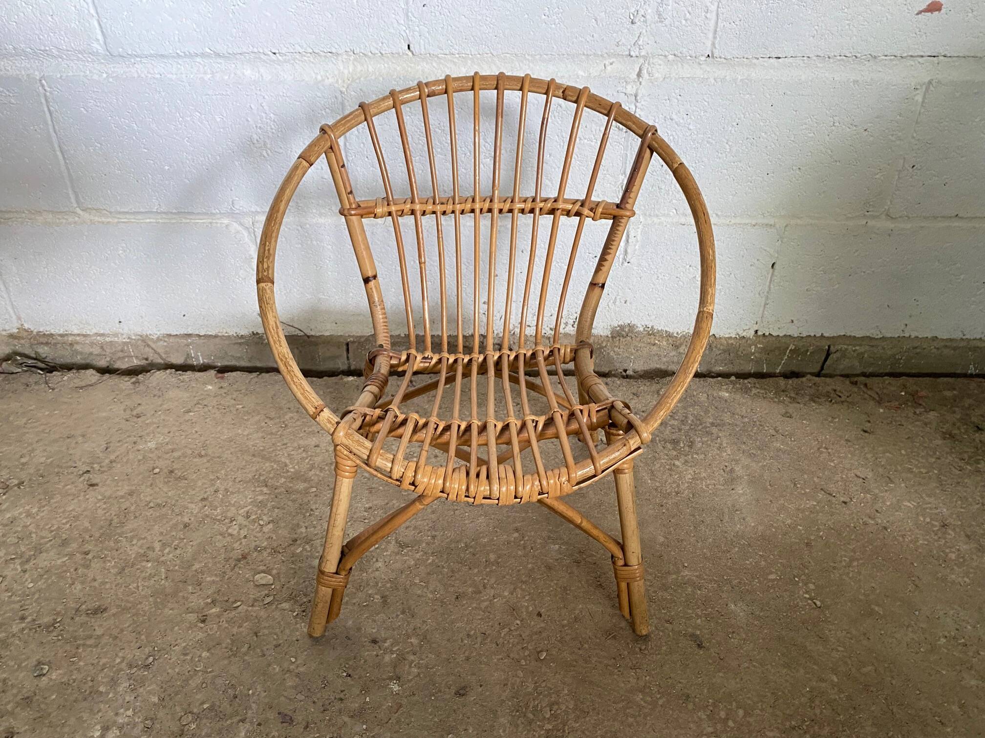 Fauteuil enfant vintage en rotin années 1960