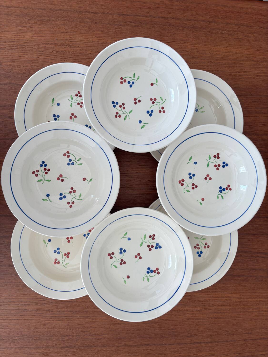 Set of 8 vintage Lunéville deep plates model Odile – bay decoration
