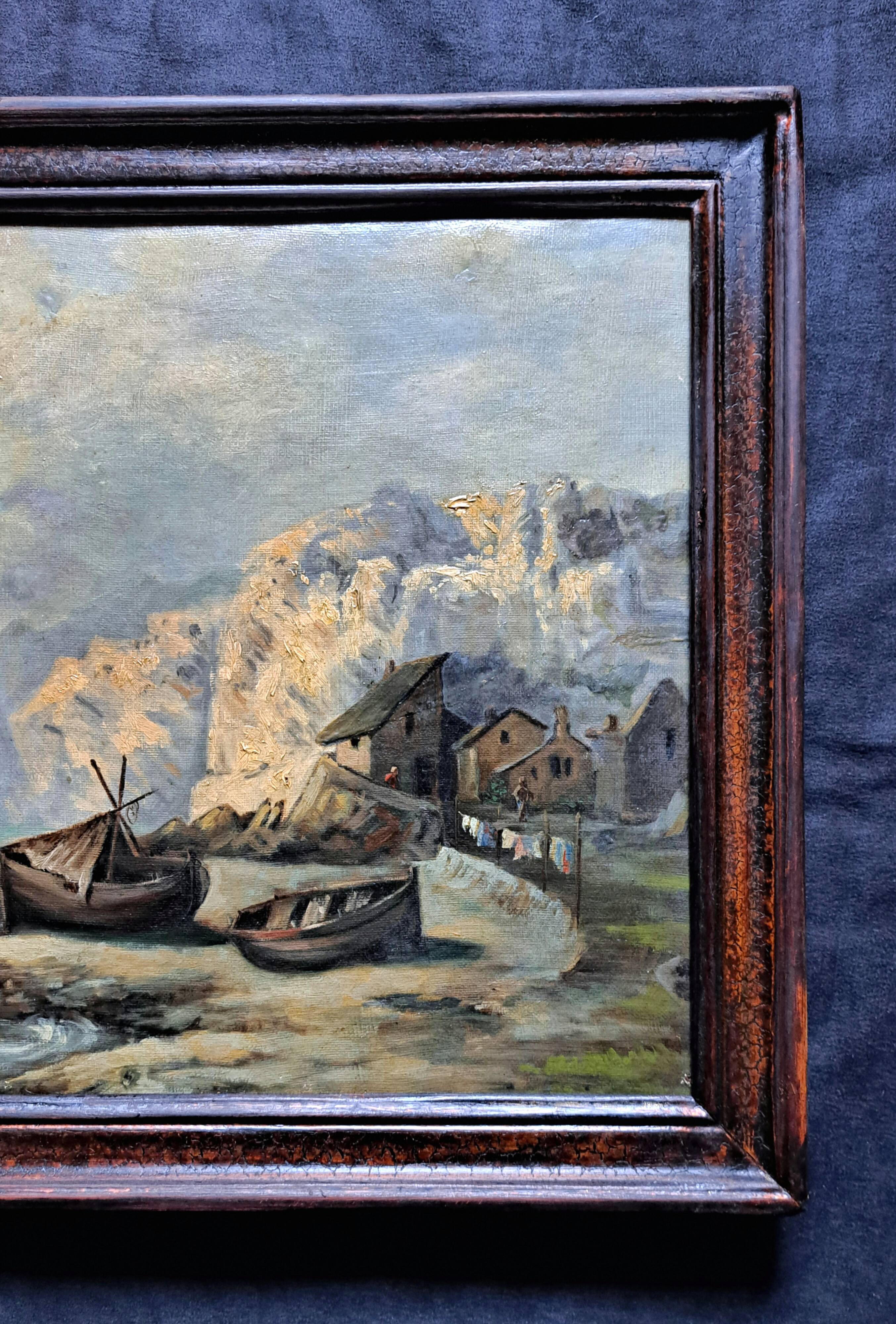 Impressionist painting attributed to F-G Engler, oil on canvas, romantic seascape.