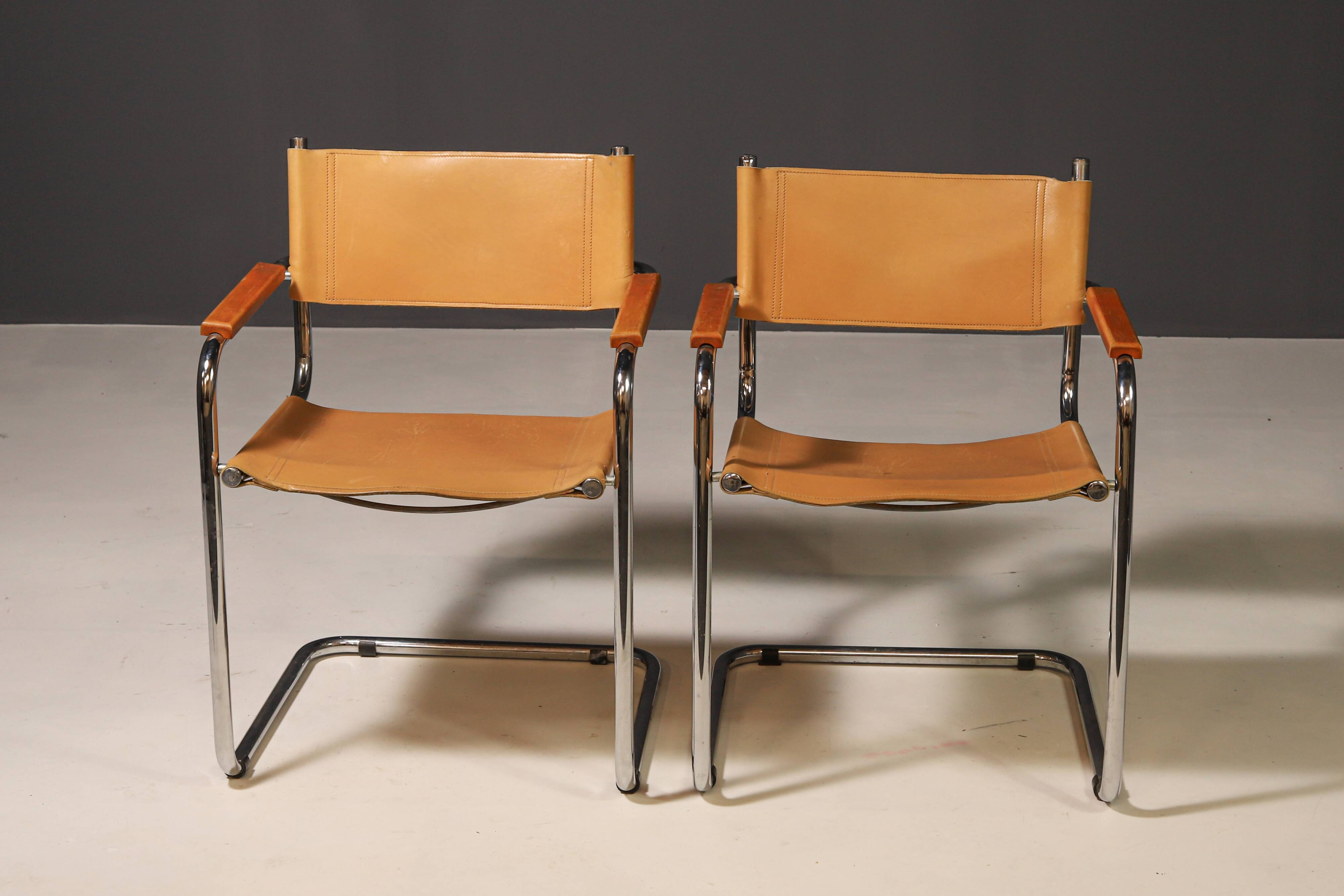 Pair of Cantilever Tubular Steel Armchairs MG5 Grassi style 1970´s