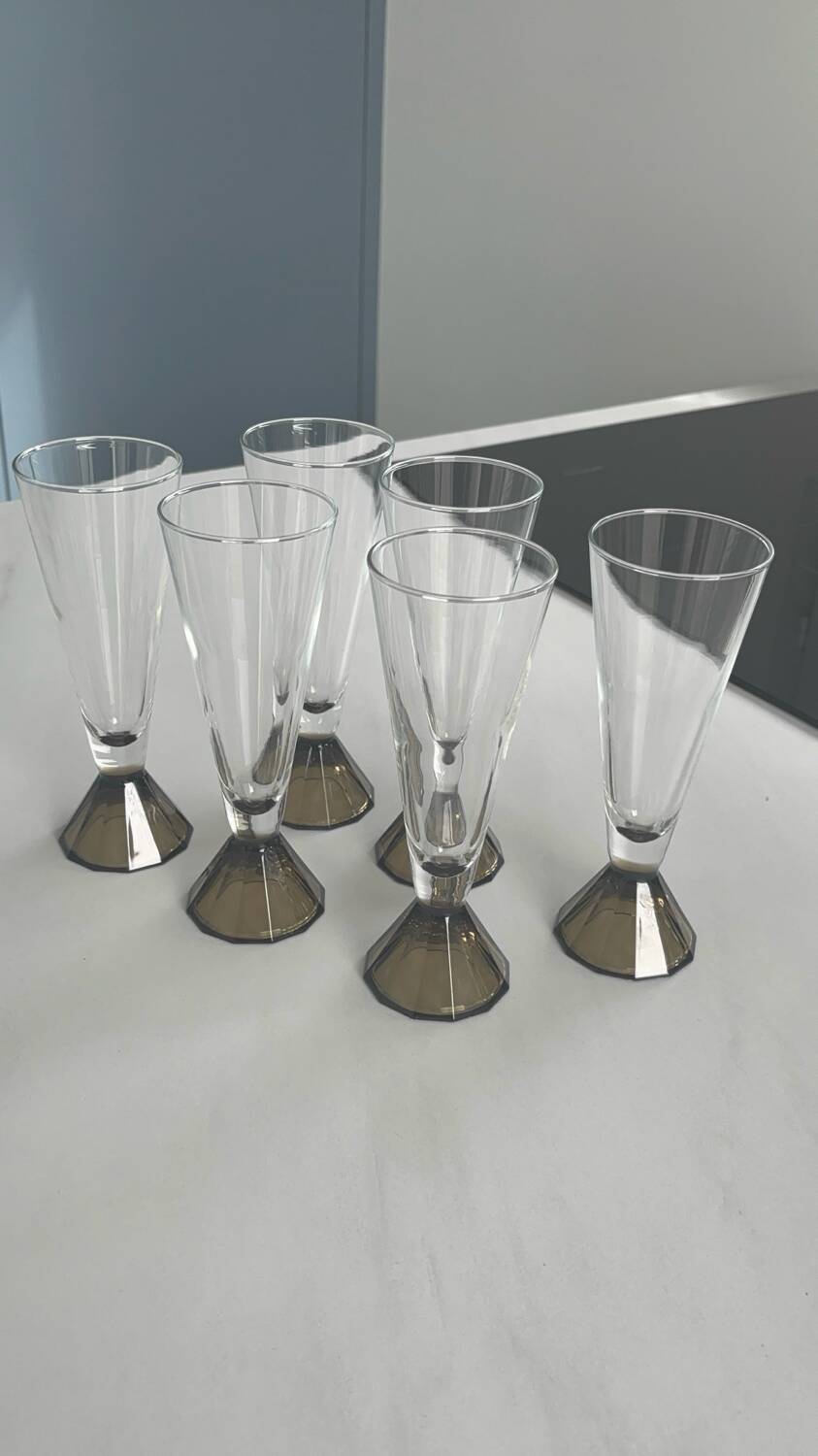 Set of 6 vintage champagne flutes 70 pyramid foot f