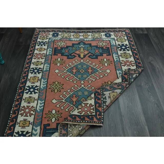 1970s Vintage Turkish Oushak Handmade Wool Cotton Orange  Area Rug 136x192
