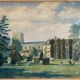 Tableau Aquarelle "La parc du chateau" ec. anglaise ? + encadrement