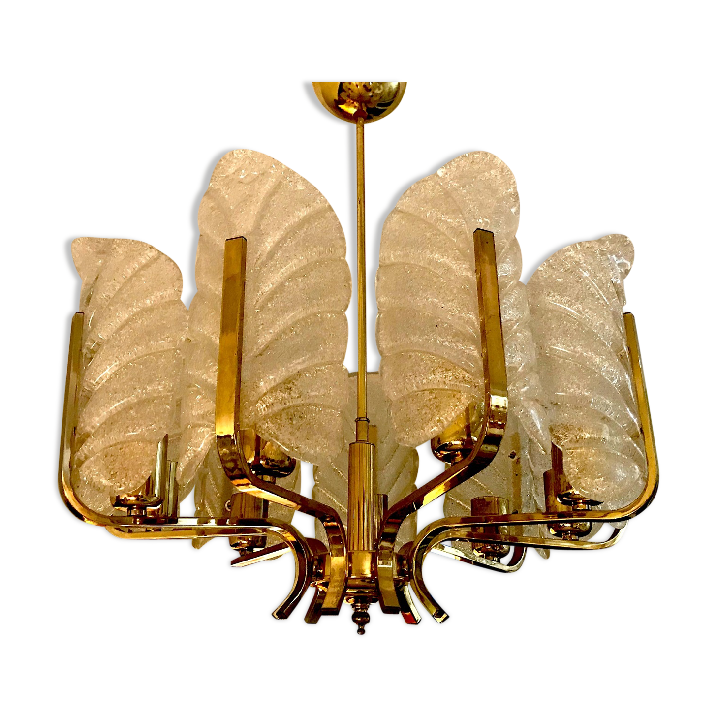 Chandelier Carl Fagerlund by Orrefors with 9 Murano leaves 1960