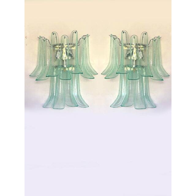 Contemporary Green-Wather Murano Glass "Selle" Wall Sconces in Mazzega Style - A Pair