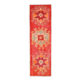 Tapis coureur vintage en laine et coton turc noué à la main rouge 88x299