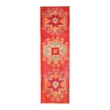 Vintage Turkish Hand-Knotted Wool Cotton Red Runner Rug 88x299