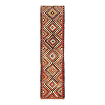 Turkish Handwoven Vintage Herki Kilim 90 cm x 332 cm