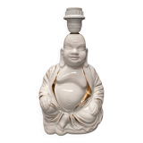 Seated Buddha lamp base ~ glazed and gold white ceramic ~ 80s