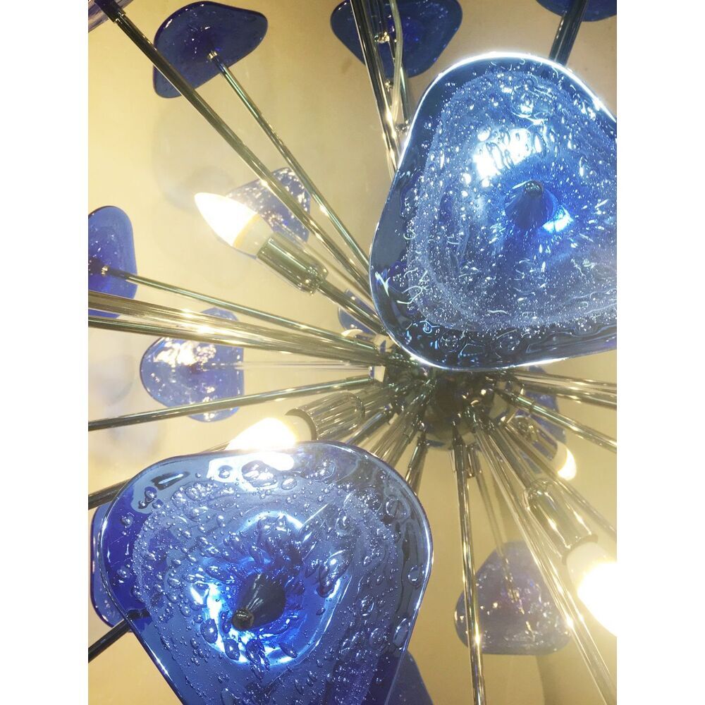 Lustre spoutnik en verre spoutnik en trèfle bleu