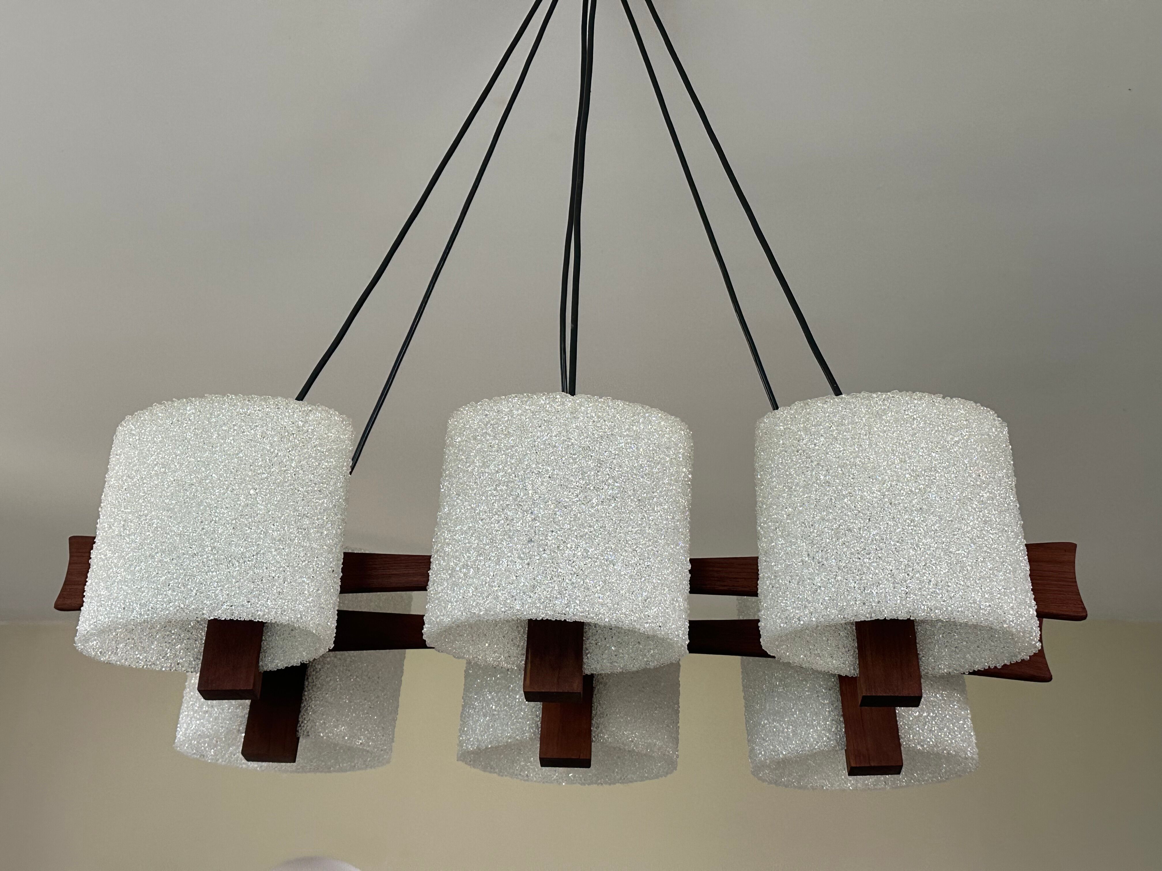 Teak chandelier and vintage design wall lamp 60 years