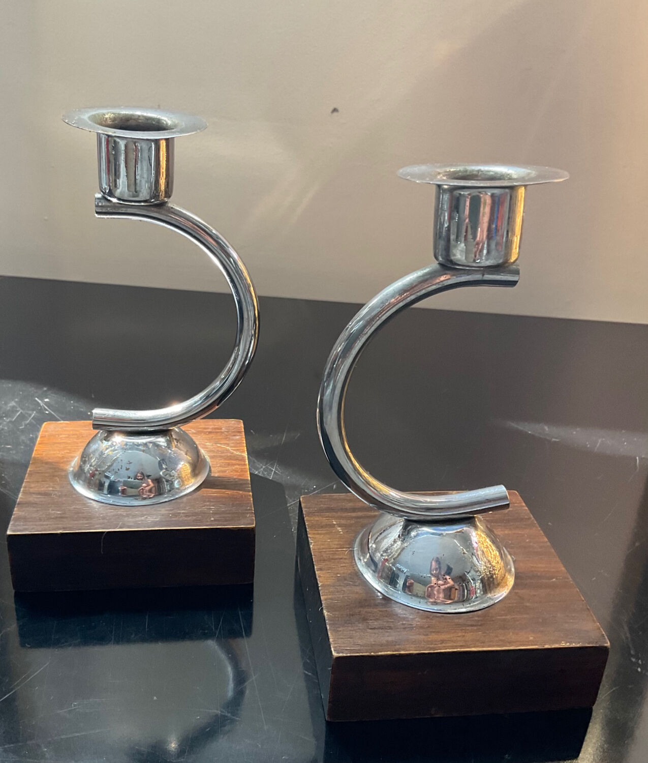 Pair of Art Deco candle holders