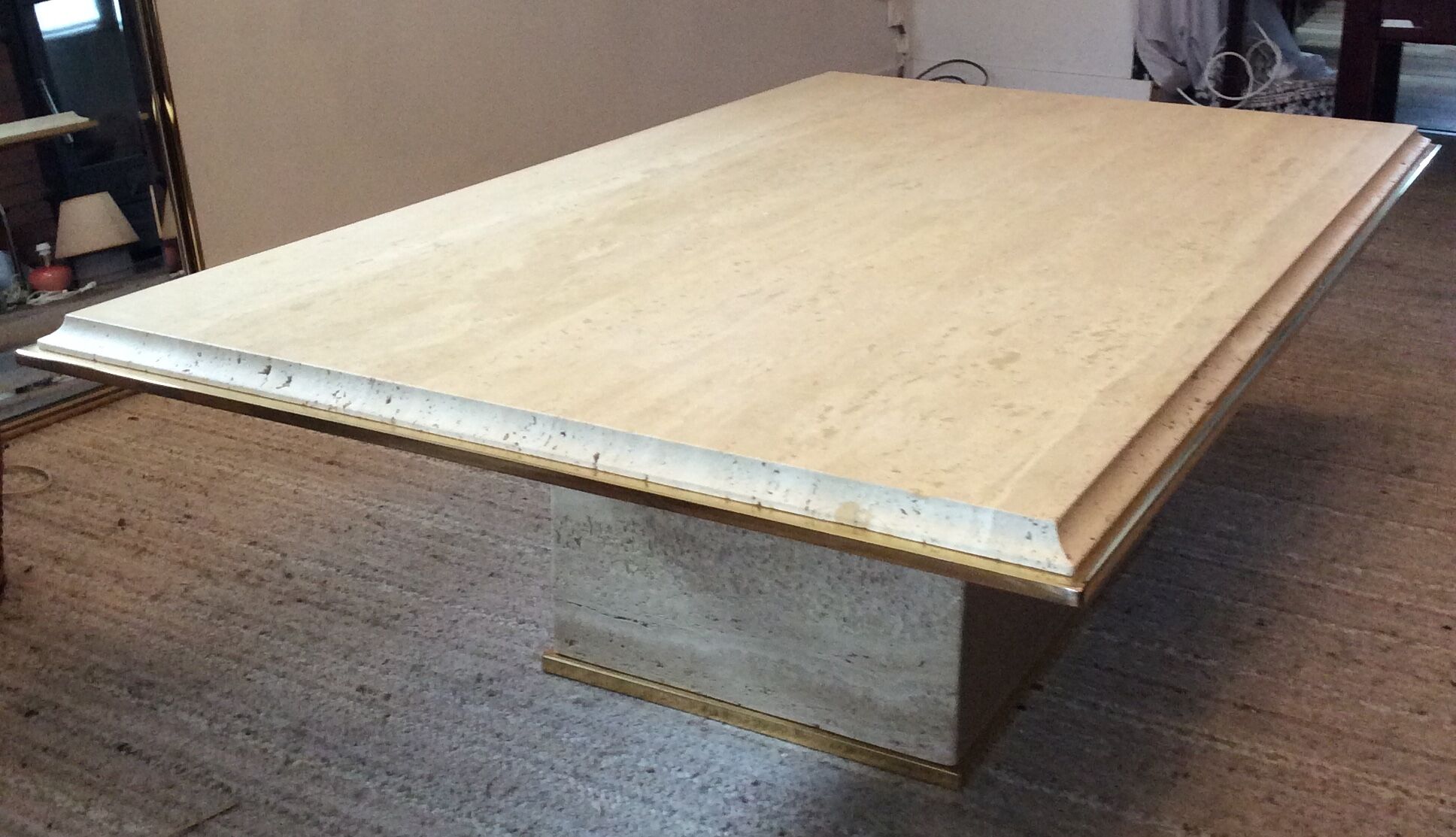 Travertine and brass coffee table by Fedam from the 70s