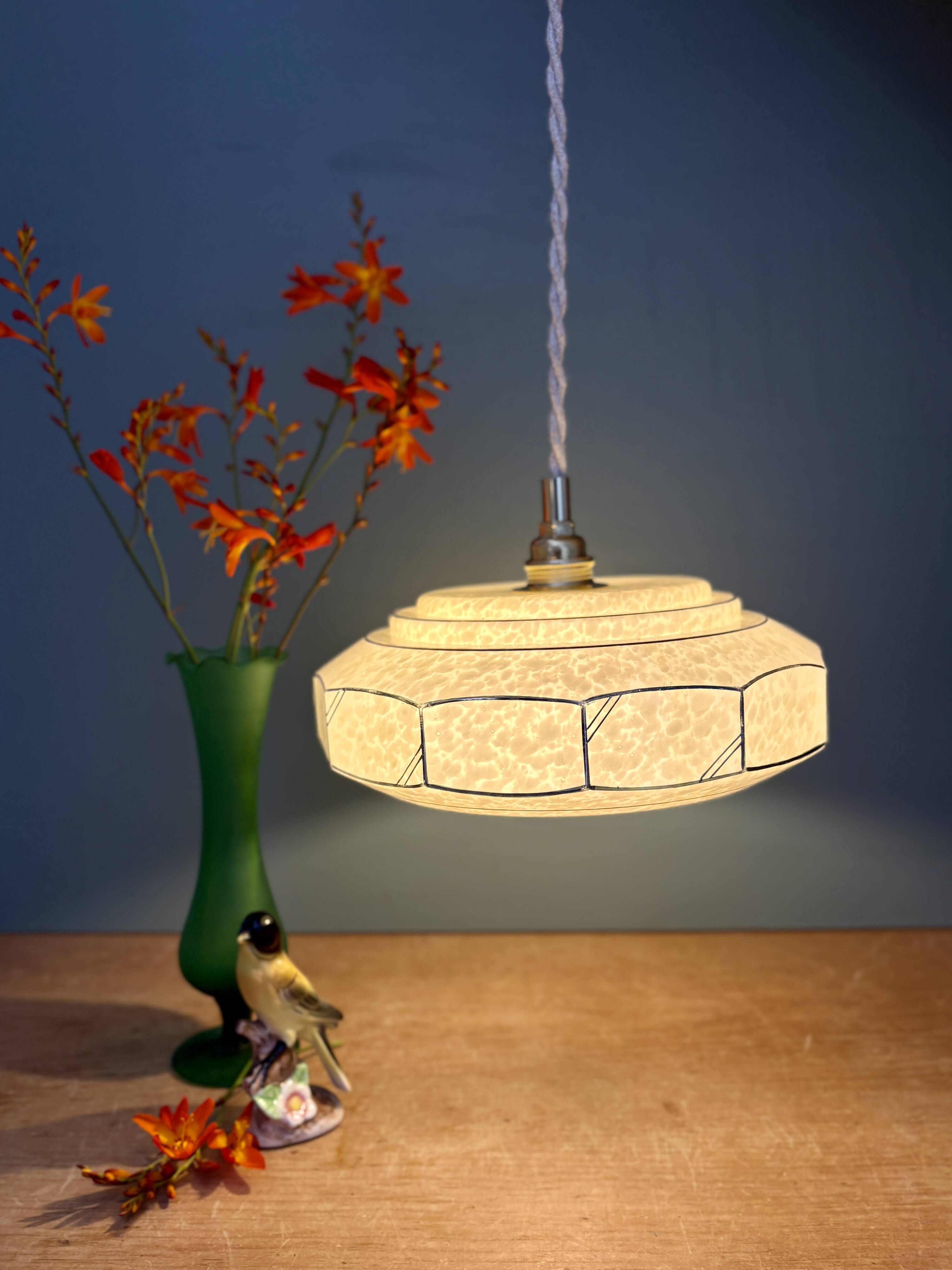 Vintage Art Deco glass pendant light in yellow Clichy.