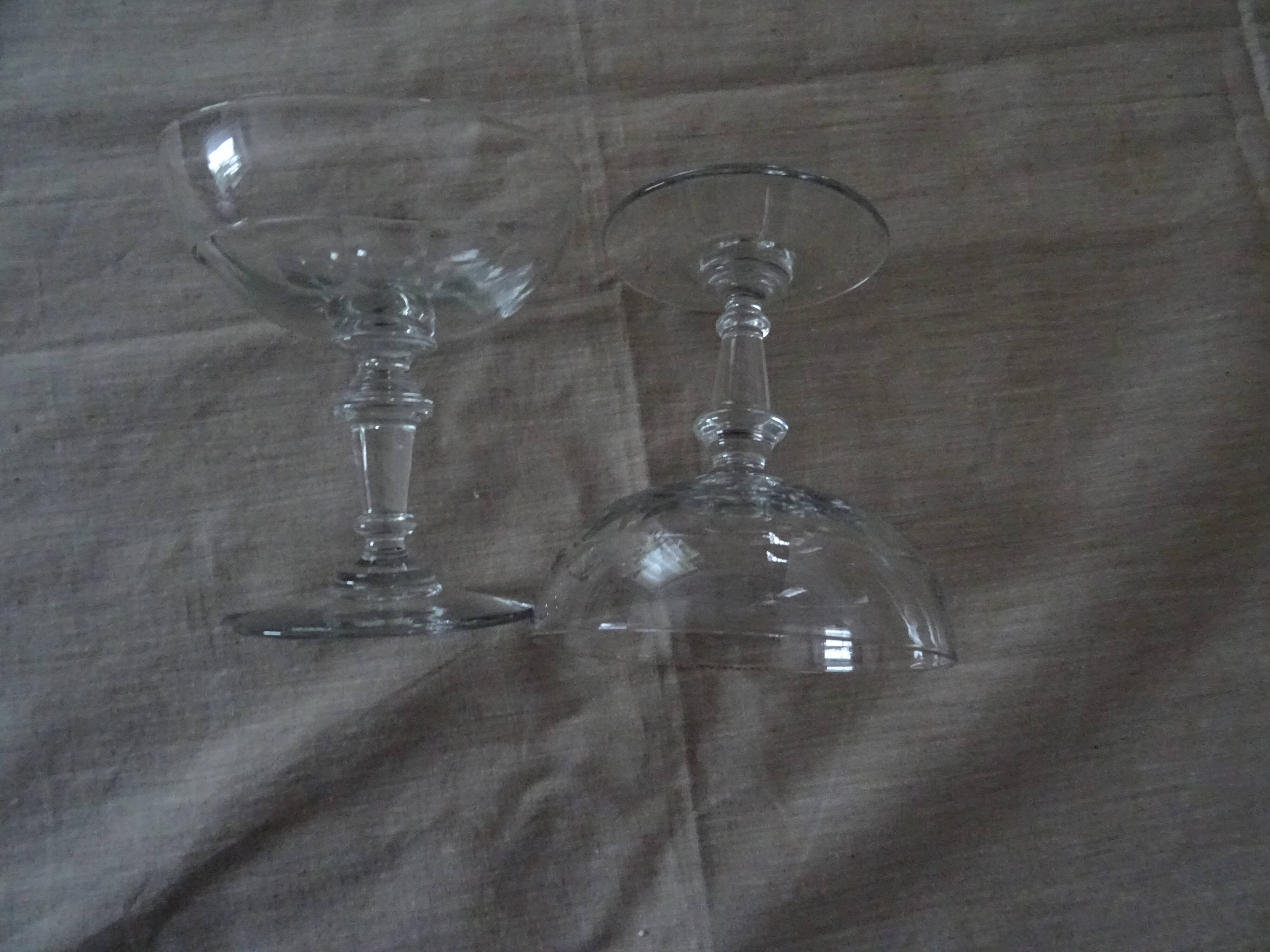Pair of old champagne glasses crystal faceted louis Philippe