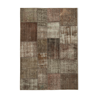Handmade anatolian vintage 170 cm x 242 cm brown patchwork rug
