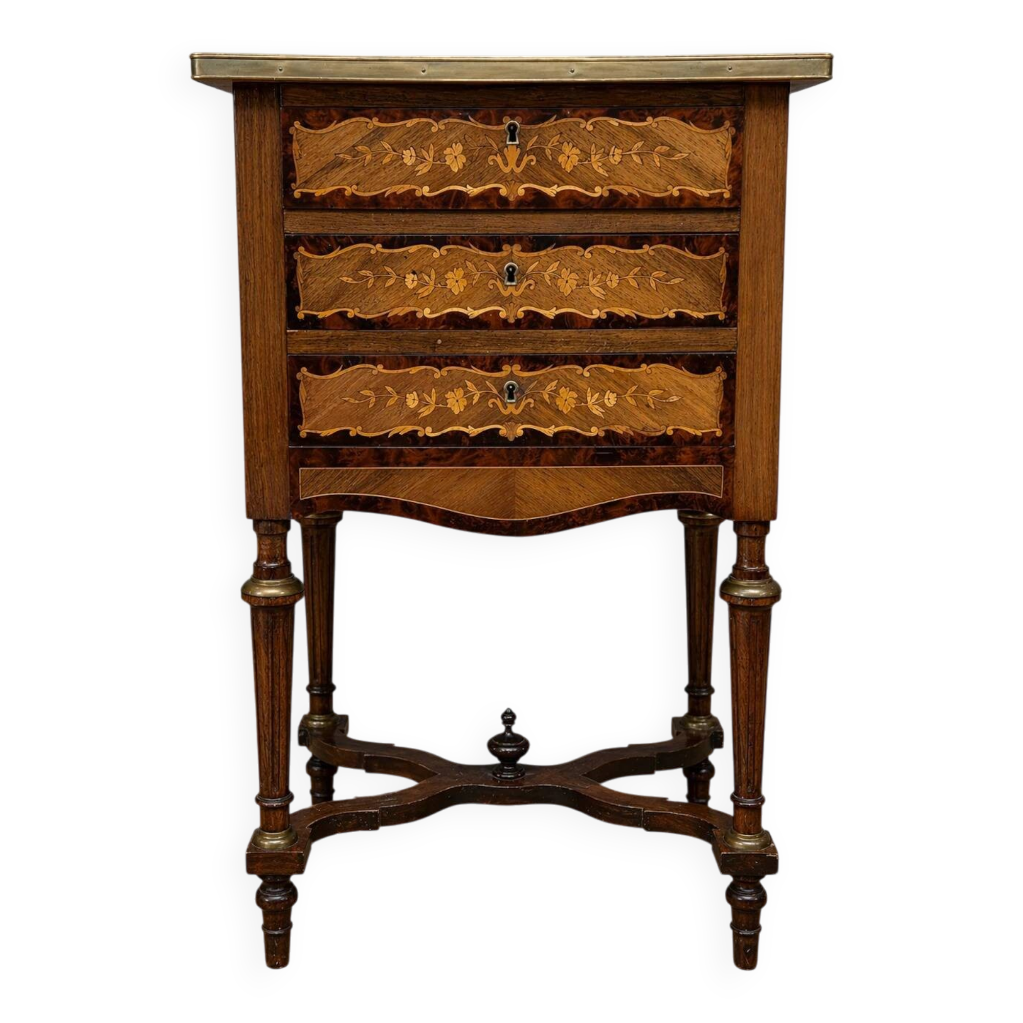 Commode travailleuse marquetée époque Napoléon III à abattant avec miroir